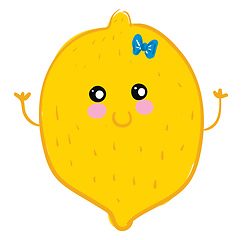 Image showing A lemon with a blue bow looks cute vector or color illustration