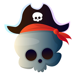 Image showing Cartoon skull with pirat hat vector illustration on white backgr