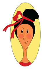 Image showing Cartoon girl with red bow in yellow elipse vector illustration o