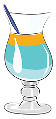 Image showing Coctail glass with blue and yellow coctail and blue straw vector