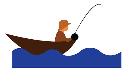 Image showing A man fishing in the deep water with his gear vector color drawi