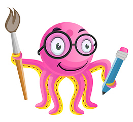 Image showing Artistic octopus with pencil and brush in hand illustration vect