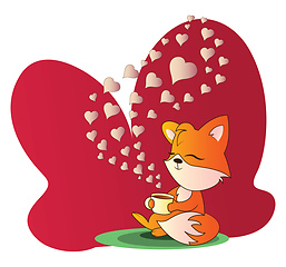 Image showing Fox sitting and drinking a cup of coffee vector illistration in 