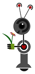 Image showing Cartoon funny robot holding a flower vector or color illustratio