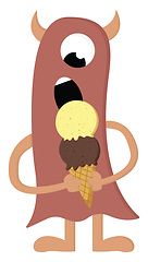 Image showing Tall brown monster eating cone ice cream vector illustration on 
