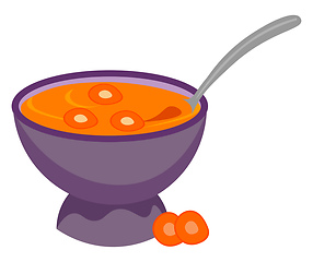 Image showing Painting of a giant purple bowl filled with carrot soup vector o