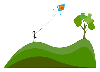 Image showing Girl flying kite Vector illustration 