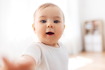 Image showing portrait or selfie of little baby at home