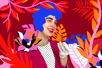 Image showing Portrait of a young woman with freaky appearance, look and bright colorful painted design