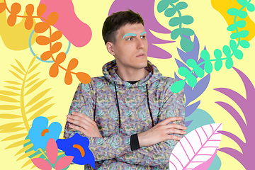 Image showing Portrait of a young man with freaky appearance, look and bright colorful painted design