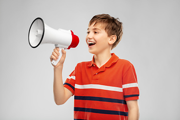 Image showing boy speaking to megaphone