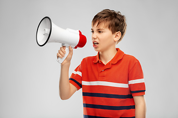 Image showing angry boy speaking to megaphone