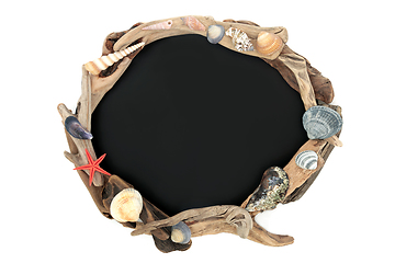 Image showing Driftwood and Seashell Abstract Border with Chalk Board