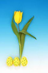 Image showing Spring Tulip Flower with Decorated Easter Eggs 