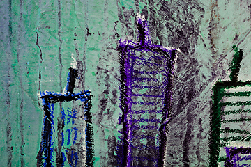 Image showing Blue, teal, green and black colors abstract painting on the wall