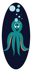 Image showing Blue happy octopus inside deep blue elipse vector illustration o