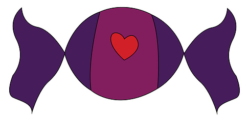Image showing Violet and purple candy with red heart vector illustration on wh