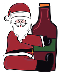 Image showing Santa with red wine bottle vector or color illustration