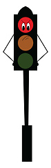 Image showing An angry cartoon traffic red light mounted on a black-colored po