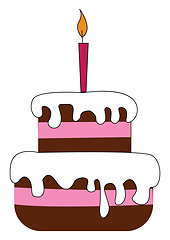 Image showing A big fondant cake topped with a glowing pink candle vector or c