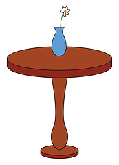 Image showing Simple round brown table with a  white flower in blue vase on to