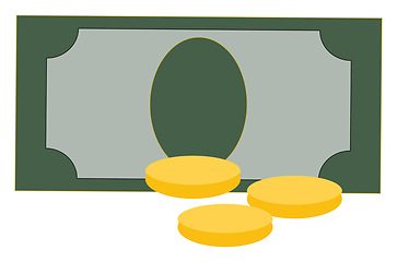 Image showing Simple vector illustration of dollar bill and three coins on whi