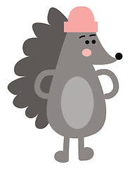 Image showing The hedgehog with the pink hat looks cute vector or color illust