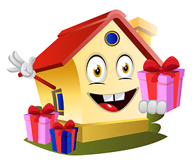 Image showing House is holding present, illustration, vector on white backgrou