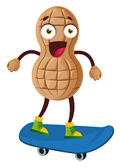 Image showing Peanut riding skateboard, illustration, vector on white backgrou