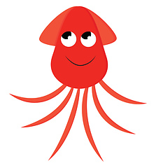 Image showing A smiling red-colored cartoon squid vector or color illustration