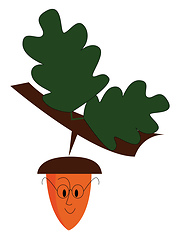 Image showing An acorn dangling from a tree looks cute vector or color illustr