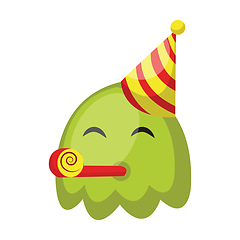 Image showing Cute green monster emoji with birthday hat vector illustration o