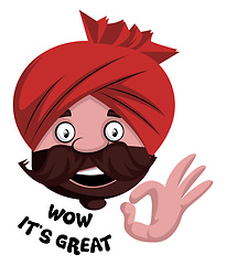 Image showing Man with turban is showing ok sign with hand, illustration, vect
