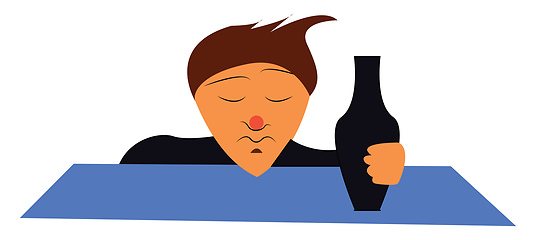 Image showing Clipart of a drunk man holding a black bottle filled with alcoho
