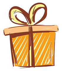 Image showing Painting of a present box wrapped in orange decorative paper tie