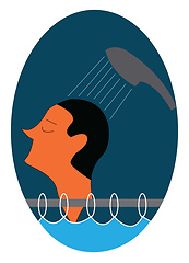 Image showing A man is taking shower behind the shower curtain vector color dr