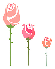 Image showing Drawing of three colorful roses with thorns vector or color illu