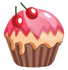 Image showing Chocolate cupcake with cherriesillustration vector on white back