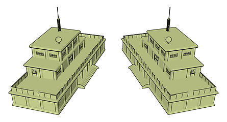 Image showing 3D vector illustration on white background  of a military barrac