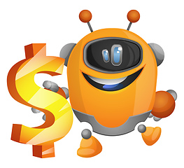 Image showing Cyborg holding a dollar sign illustration vector on white backgr