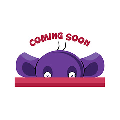 Image showing Purple creature saying Coming soon vector illustration on a whit