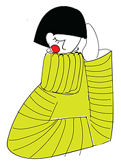 Image showing Girl wearing yellow knitted sweater basic RGB vector on white ba