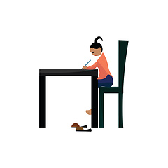 Image showing Clipart of a girl seated in long chair of the study table and wr
