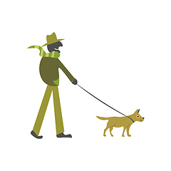 Image showing Man walking a dog on a leash illustration vector on white backgr