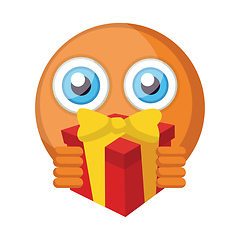 Image showing Round orange emoji holding a present vector illustration on a wh