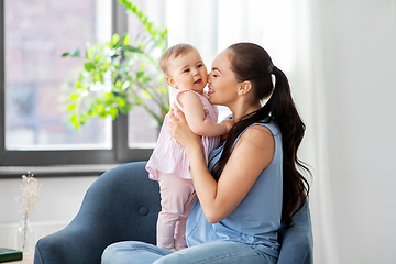 Image showing happy mother with little baby daughter at home