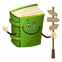 Image showing Green book giving directions, illustration, vector on white back