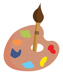 Image showing Cartoon picture of a palette holding multiple paints and a brush