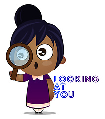 Image showing Little girl with magnifying glass, illustration, vector on white