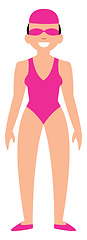 Image showing Female swimmer in pink swimming suit character vector illustrati